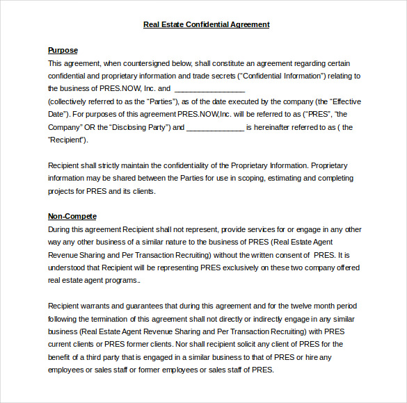 real estate confidentiality agreement