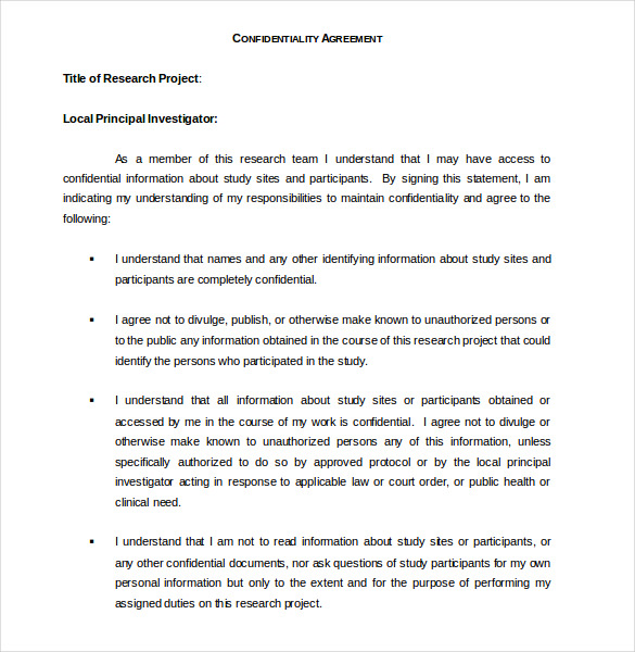 research confidentiality agreement