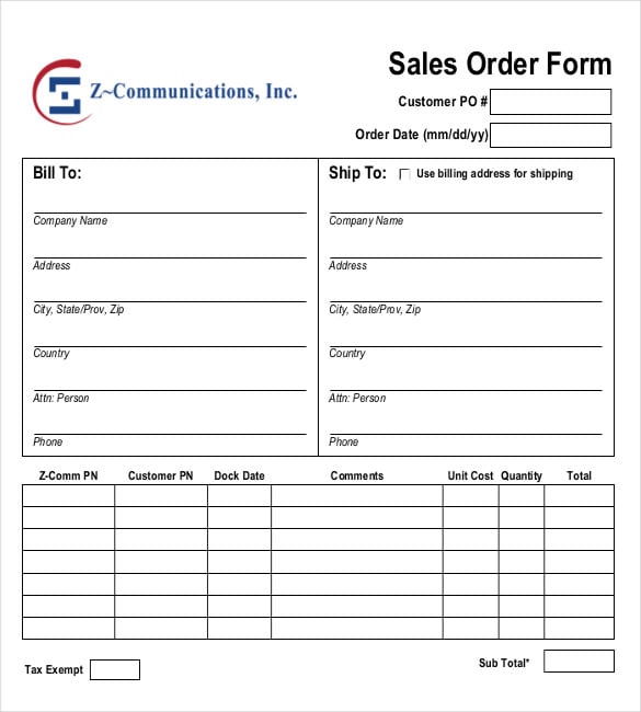 sample sales order form free download