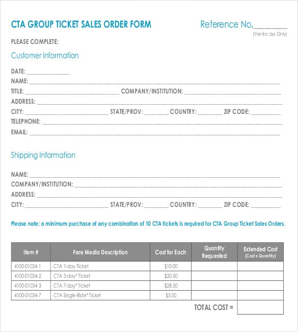 group ticket sales order form sample example format