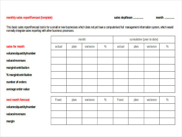 monthly sales report template excel format