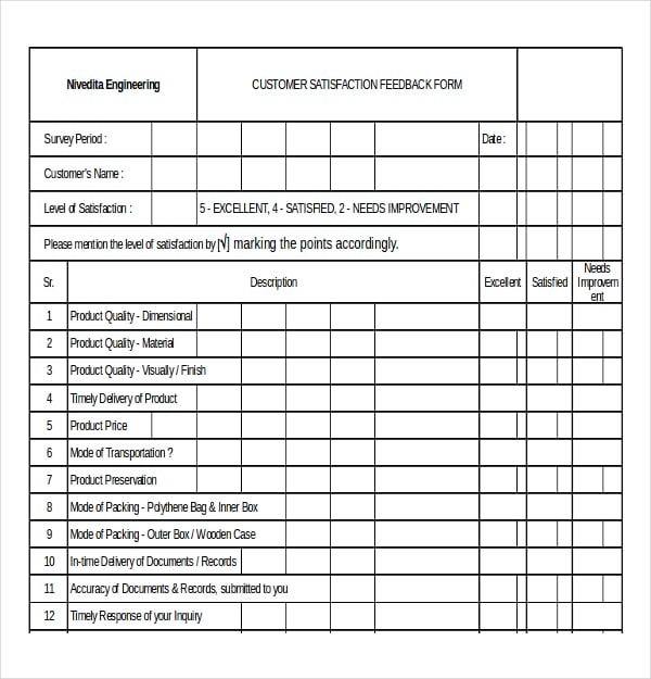 customer satisfaction survey feedback form xls