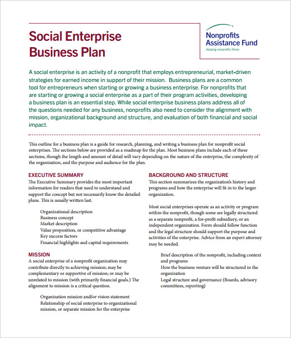 social enterprisebusiness plan nonprofits pdf template