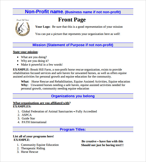 Printable Nonprofit Business Plan Template Printable Templates