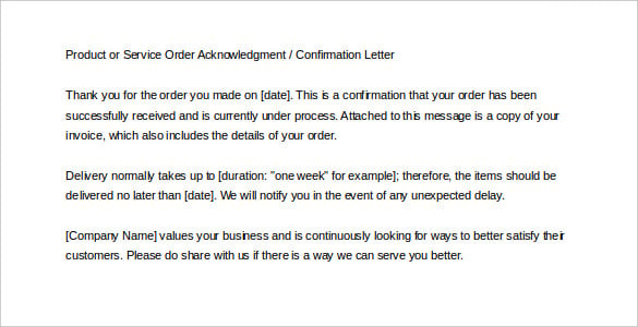 service order confirmation letter template word format download