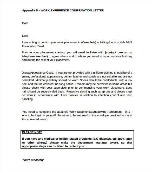 work experience confirmation letter template free printable