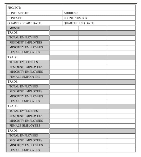 constuction employee details order pdf template
