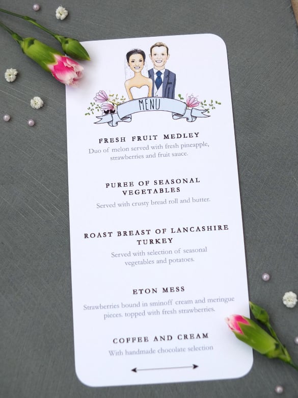 sample caricature wedding breakfast menu template