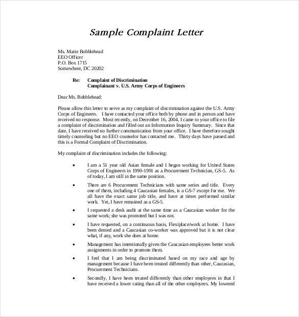 engineer formal complaint agreement template