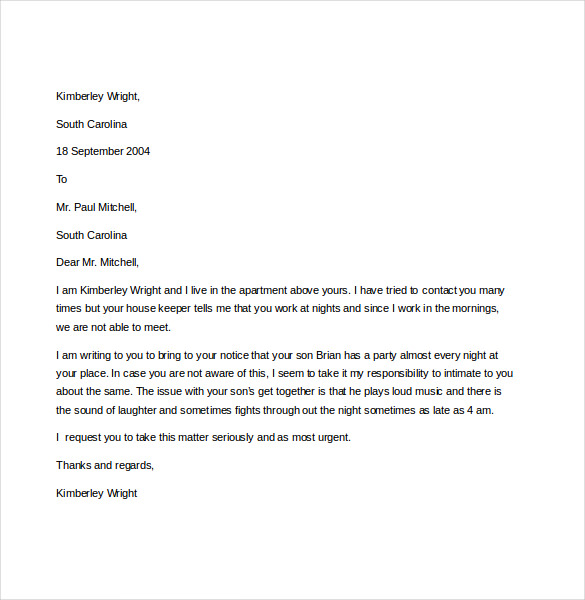 sample noise complaint letter template free download