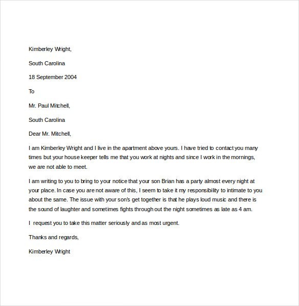 16 Noise Complaint Letter Templates PDF DOC