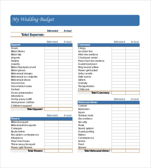 blank wedding budget template for easy editing
