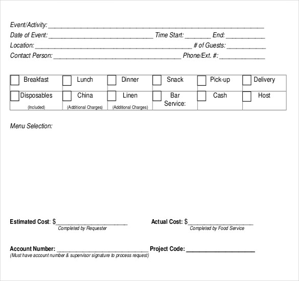 blank order template for food service order form free download