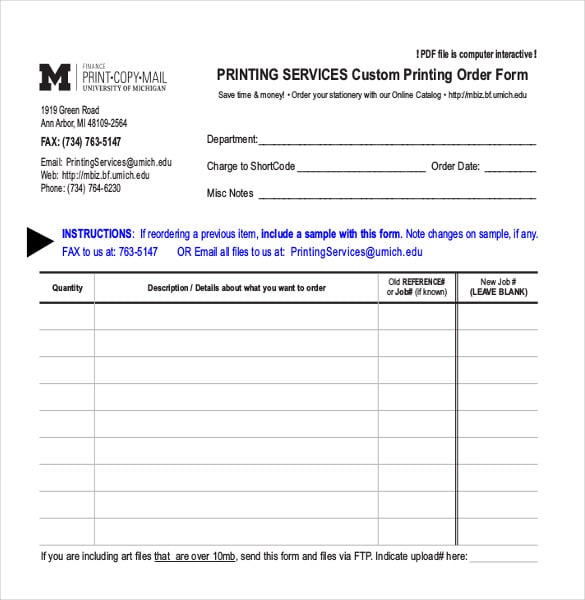 custom printing blank order form