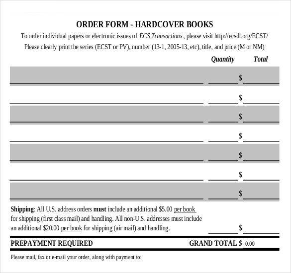 sample template for blank book order form download