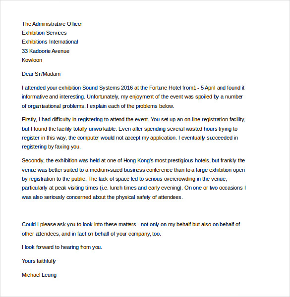 customer complaint letter free download