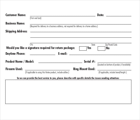 sample product repair order form download