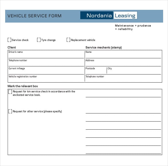 example template for vehicle service form