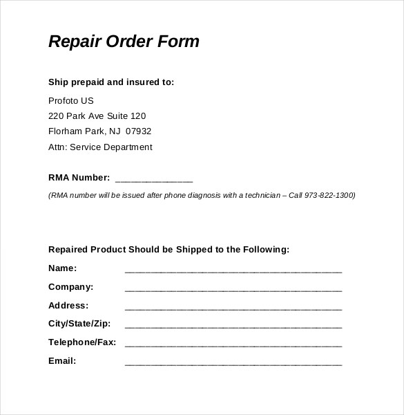 23+ Repair Order Templates – Google Docs, Word