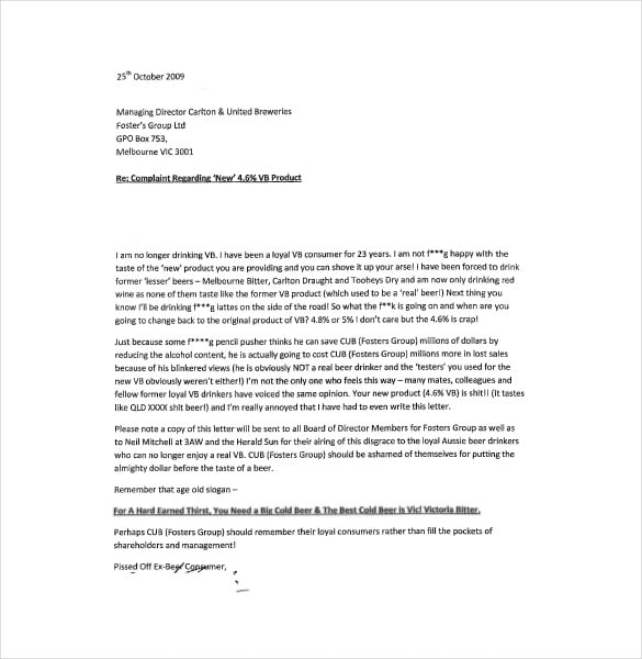 funny complaint letter