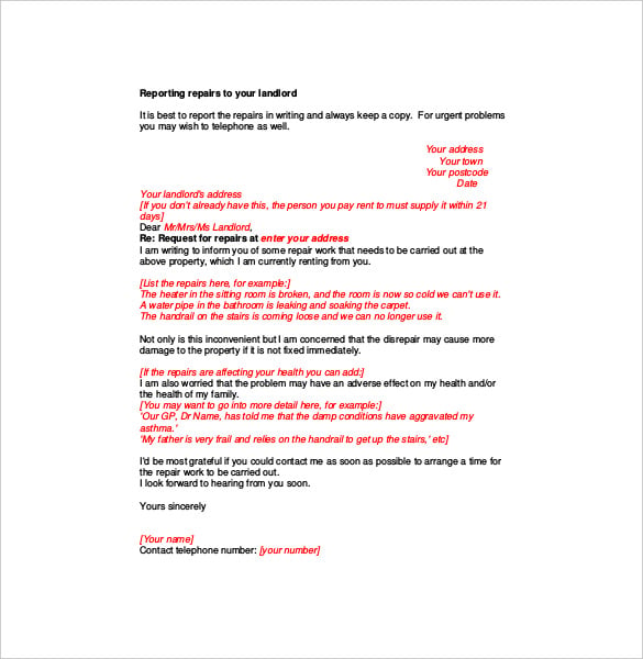 repair complaint letter to landlord pdf format
