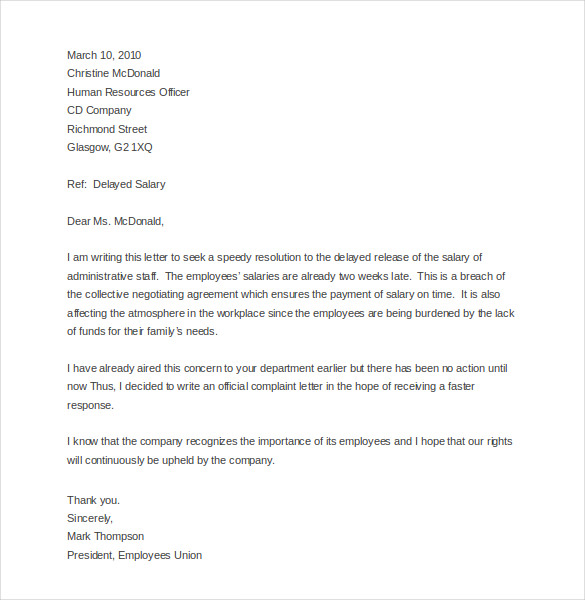 sample complaint letter against boss