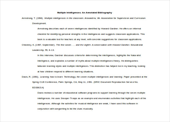 multiple intelligence an annotated bibliography free word template