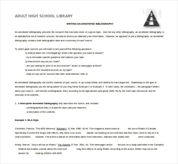 writing an annotated bibliography free word template