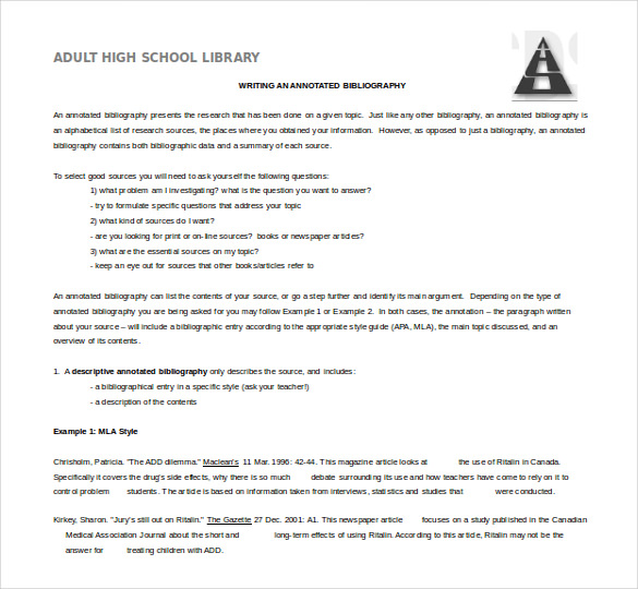 annotated bibliography word document