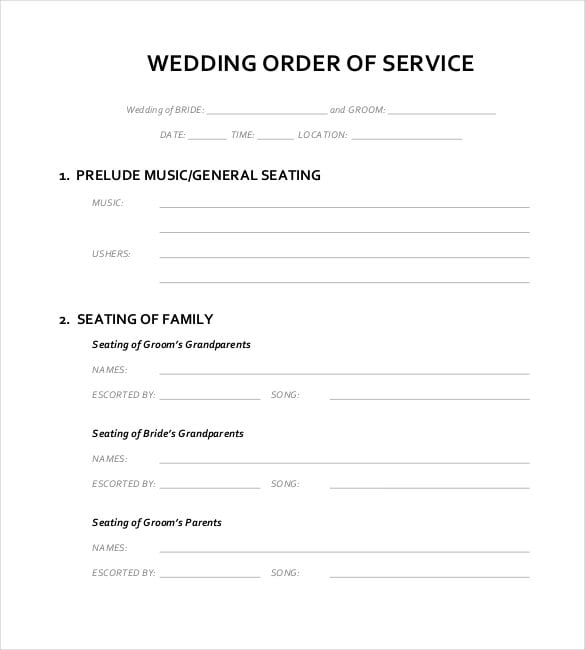 Free Printable Wedding Order Of Service Template