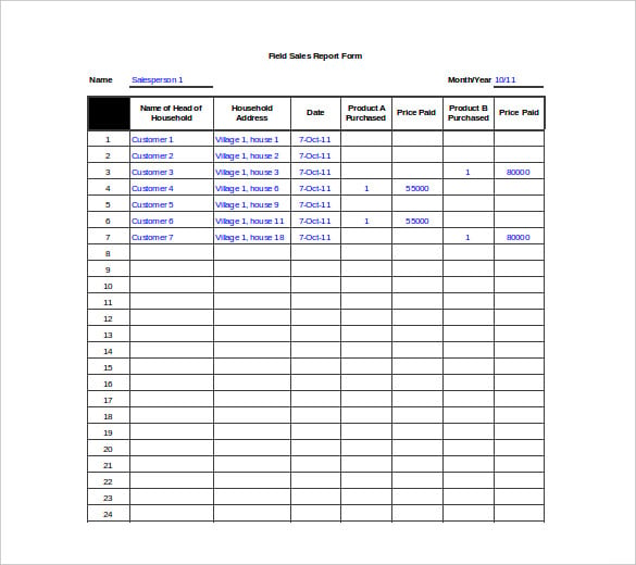 printable field sales report template excel free download