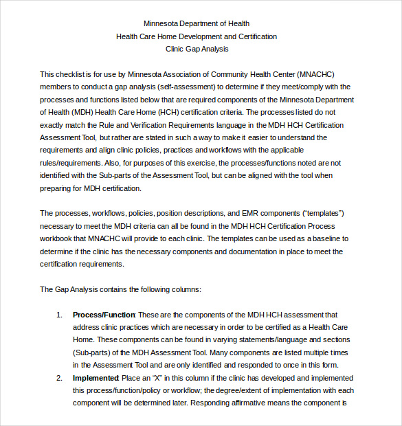 gap analysis template healthcare