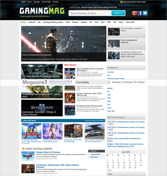 gaming news website theme