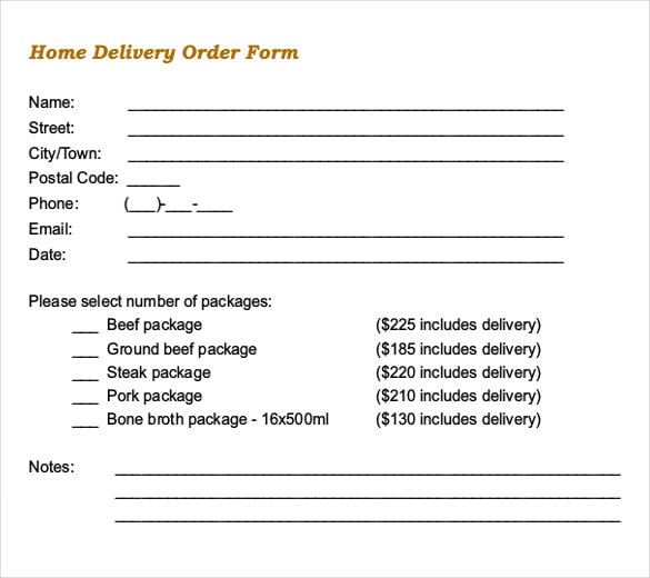 sample delivery order form download