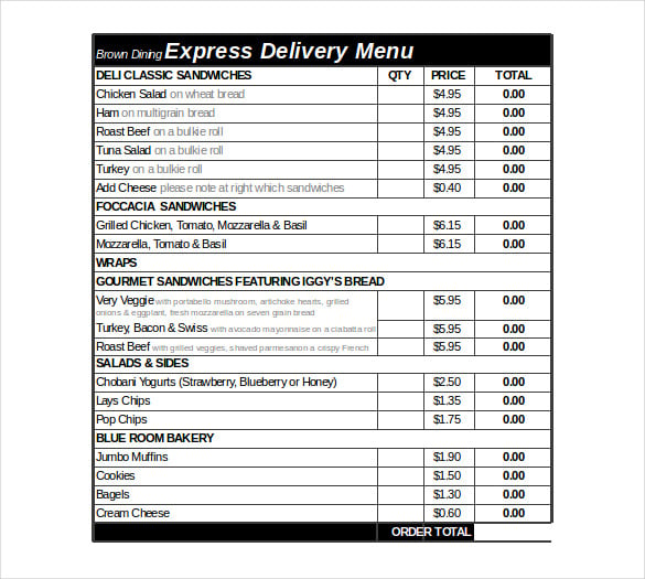 express delivery order form excel download