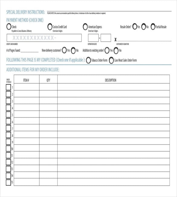 general business plan delivery order form free example format