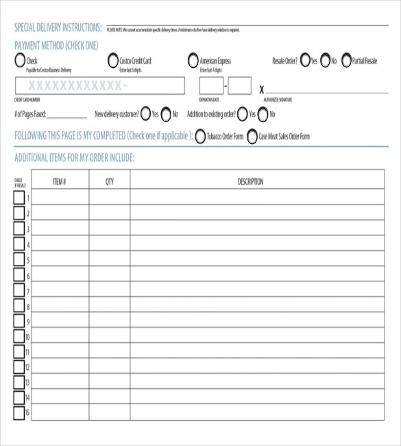 general business plan delivery order form free example format