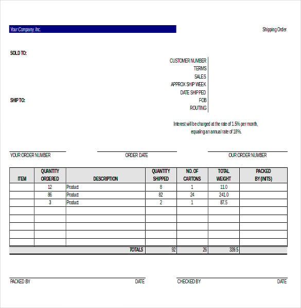 shipping order excel template free download