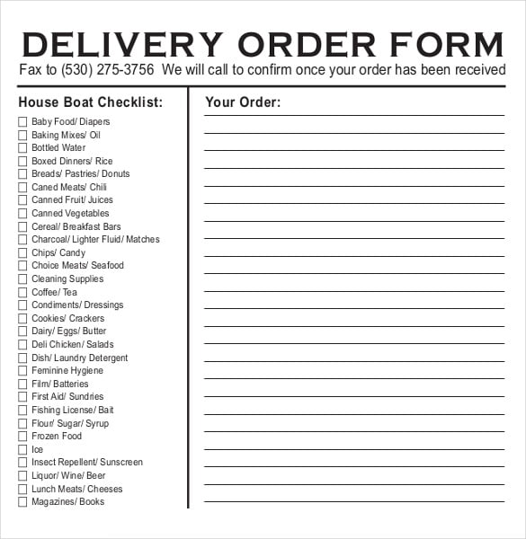 delivery order form for general home needs free template