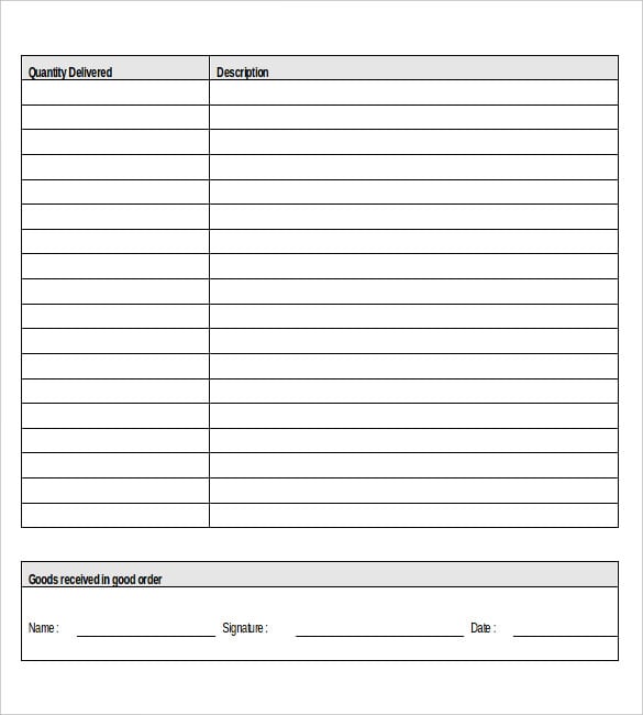 sample document for delivery order note