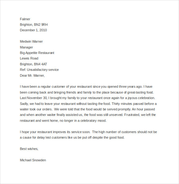 13+ Restaurant and Hotel Complaint Letter Templates - PDF, DOC