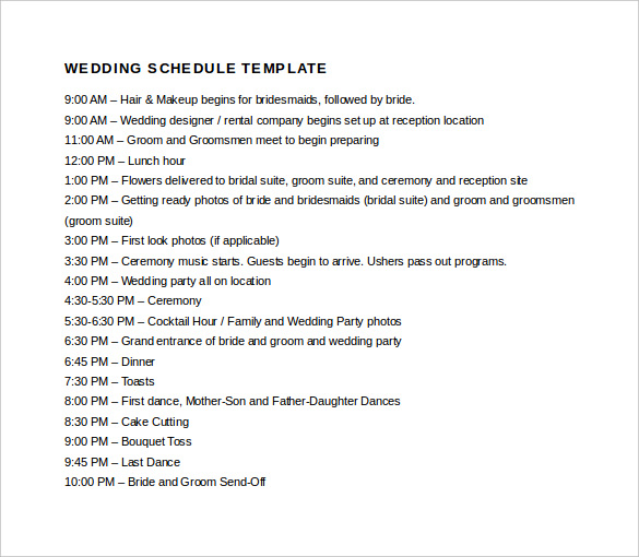 33+ Wedding Schedule Templates &amp; Samples - DOC, PDF, PSD