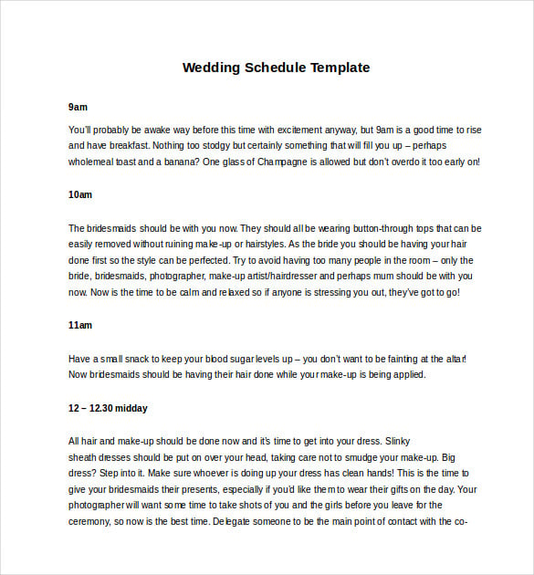 30+ Wedding Schedule Templates & Samples DOC, PDF, PSD Free