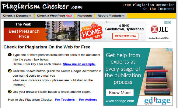 plagiarism checker on the web for free