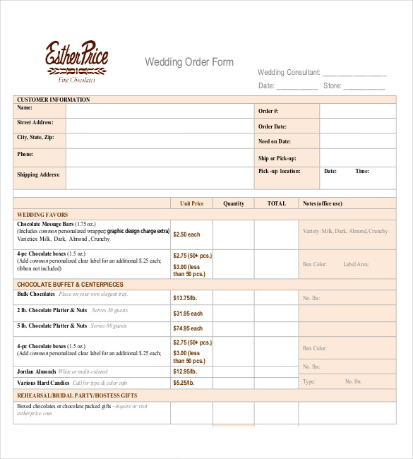 Free Wedding Flower Order Form Template