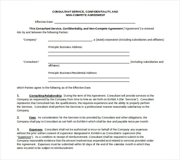 consultant service non compete agreement template free word