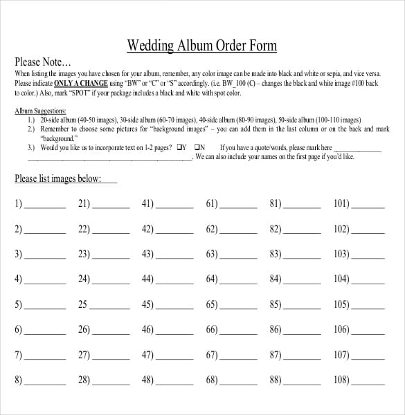 wedding order form for album designing2