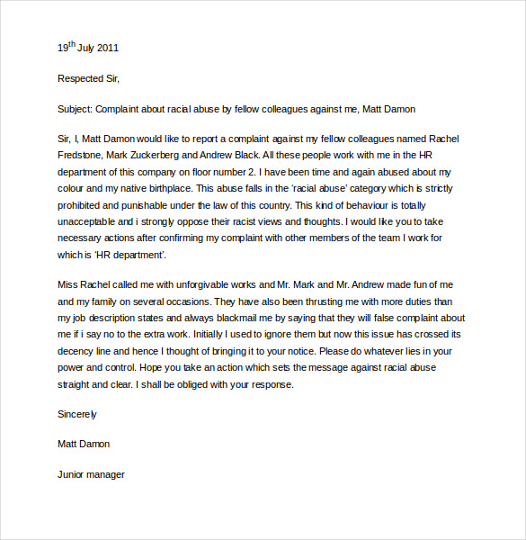 how do you start a complaint letter