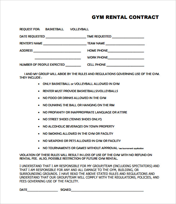 gym rental contract template pdf format download