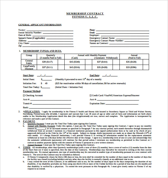 FREE 15+ Gym Contract Templates in MS Word Google Docs Apple Pages PDF